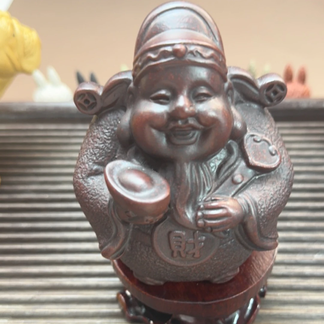 宜兴紫砂大财神茶宠人物手把件雕塑财神爷如意元宝茶桌摆件可养