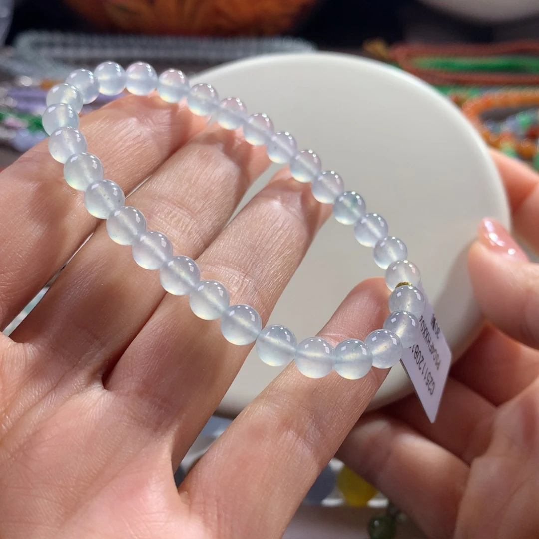翡翠未镶嵌手链木那雪花棉白冰卡6
