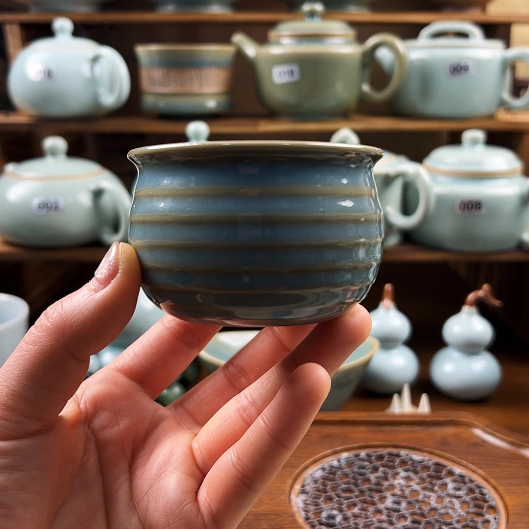 天蓝釉水福袋杯手工