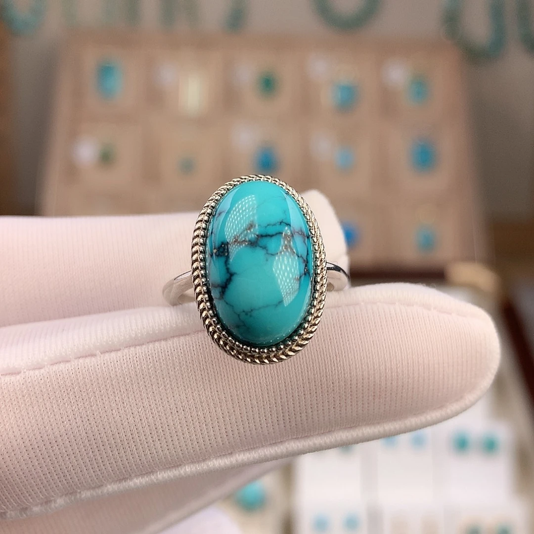 绿松石银S925镶嵌戒指