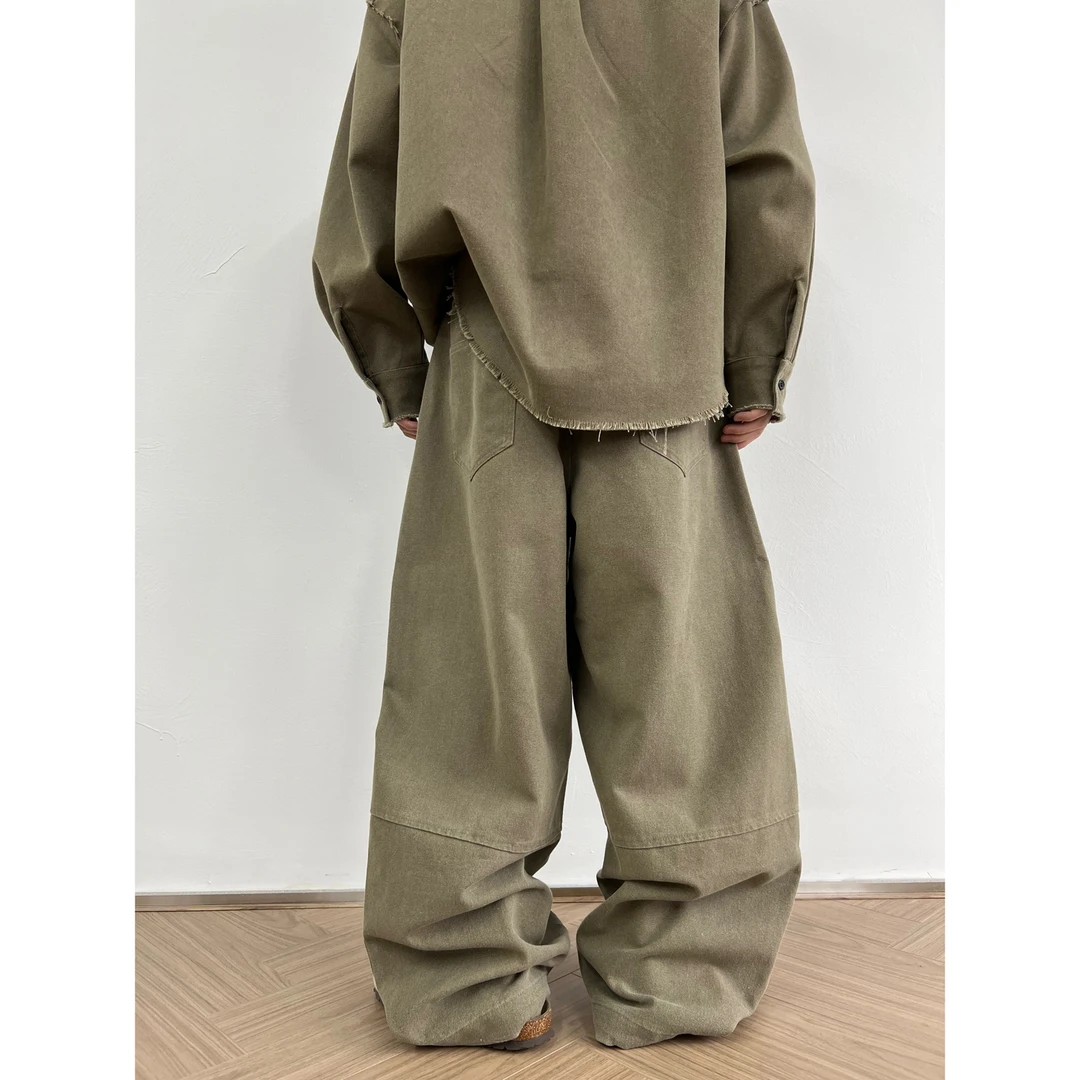 dannyandzee秋季百搭复古灰绿350g重磅帆布做旧水洗工装套装SW679