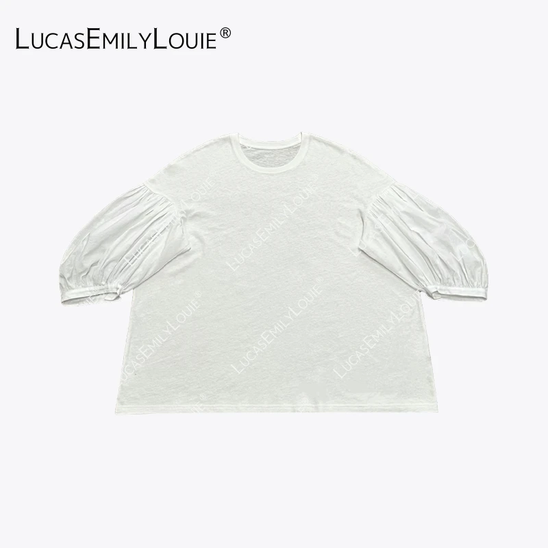 LUCASEMILYLOUIE 欢姐0220纯棉圆领短袖宽松灯笼袖T恤2510425