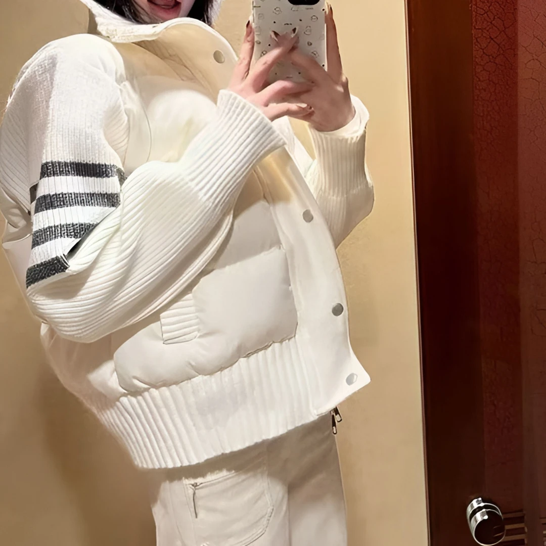 短款针织拼接 女拼接女款防跑绒轻薄棉服针织秋冬秋季保暖