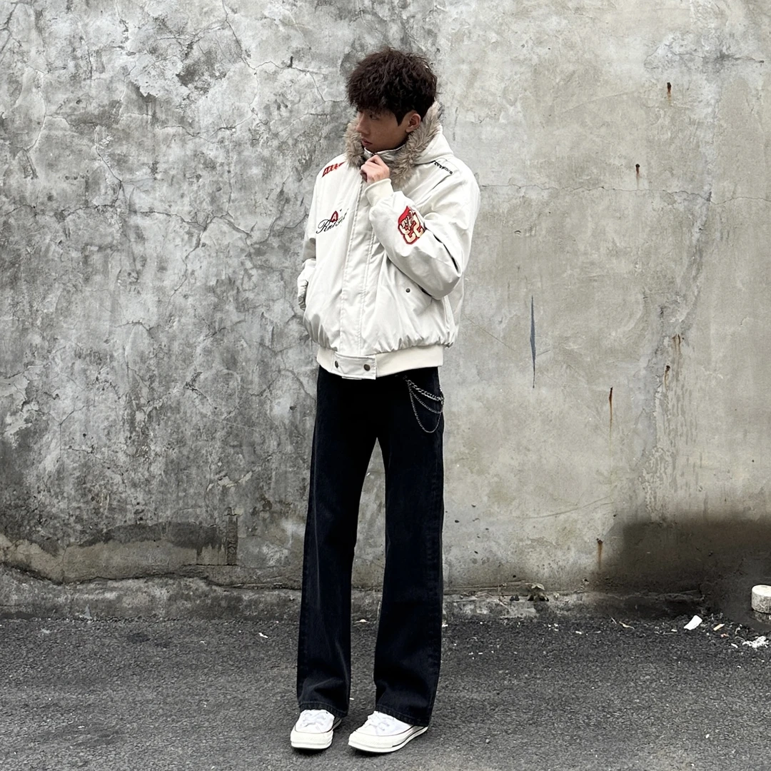 邱XG【15盎司做旧水洗牛仔裤】男冬季美式复古cleanfit微喇长裤