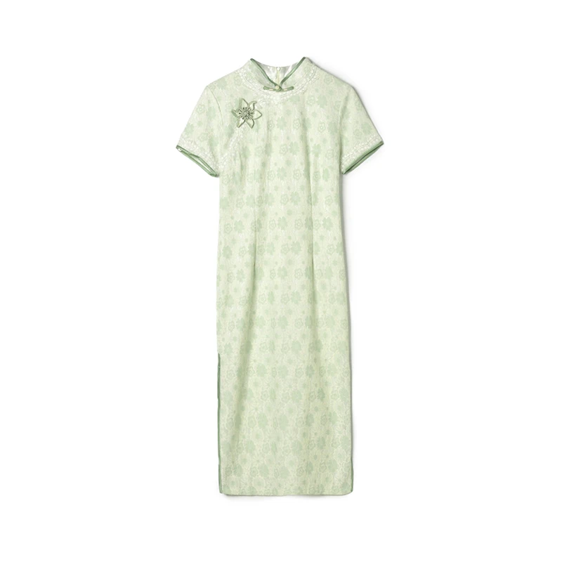 Q006文艺清新中长裙新中式年轻款旗袍女2025夏52QP0Y0006