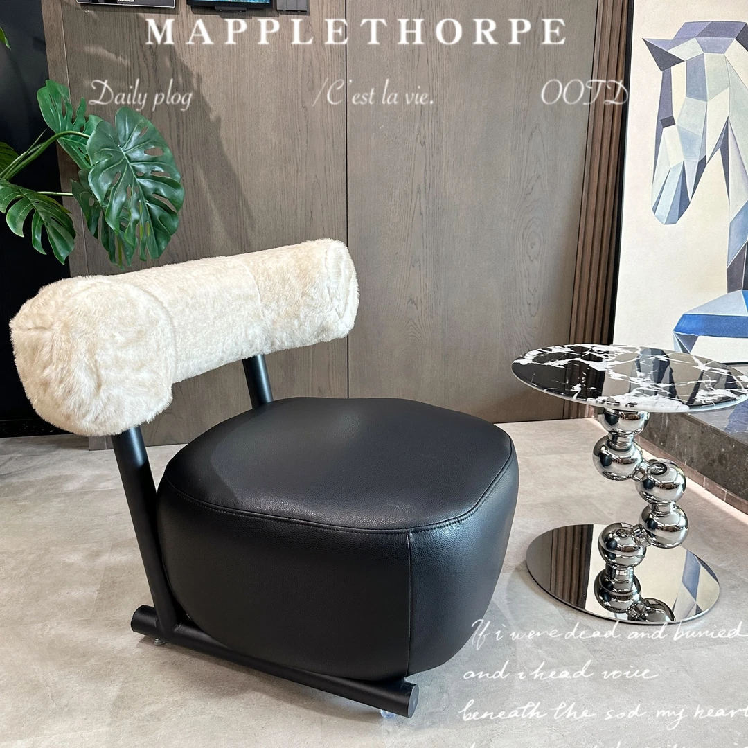 北欧轻奢雪橇椅意式小户型客厅羊羔绒布艺沙发小件不锈钢单人椅