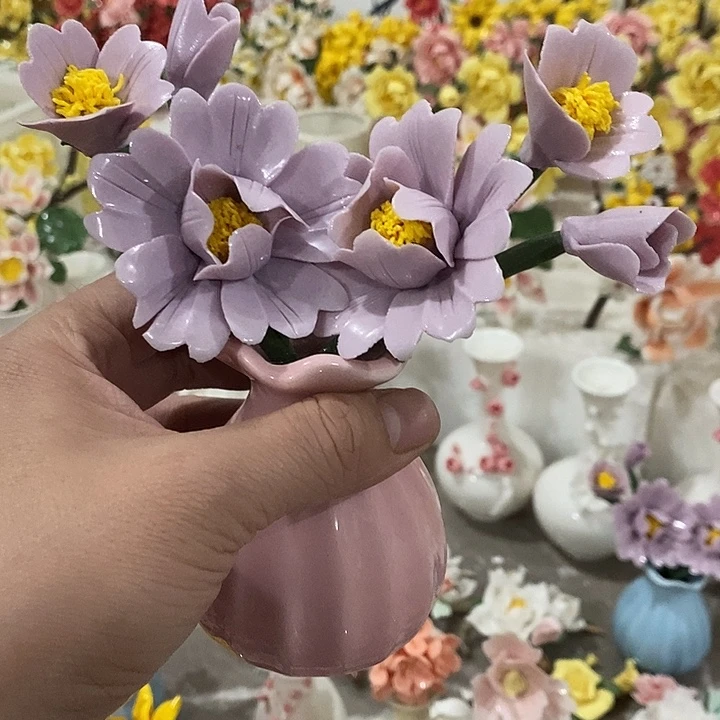 瓷片纯手工陶瓷花摆件瑕