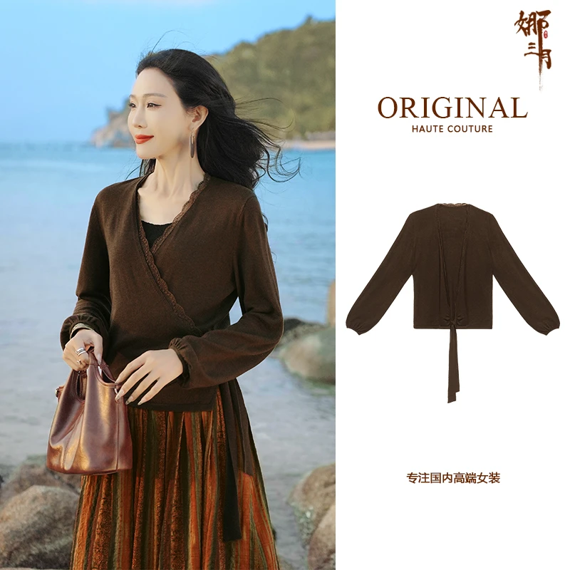 2025春季新款复古百搭时尚两穿针织羊毛开衫外套女 度假上衣38657