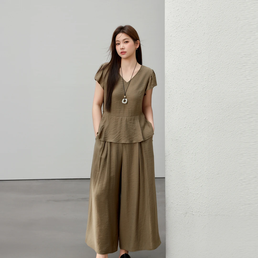 【慵懒知性套装】纤莉秀大码女装气质百搭显瘦遮肉舒适套装QK1095