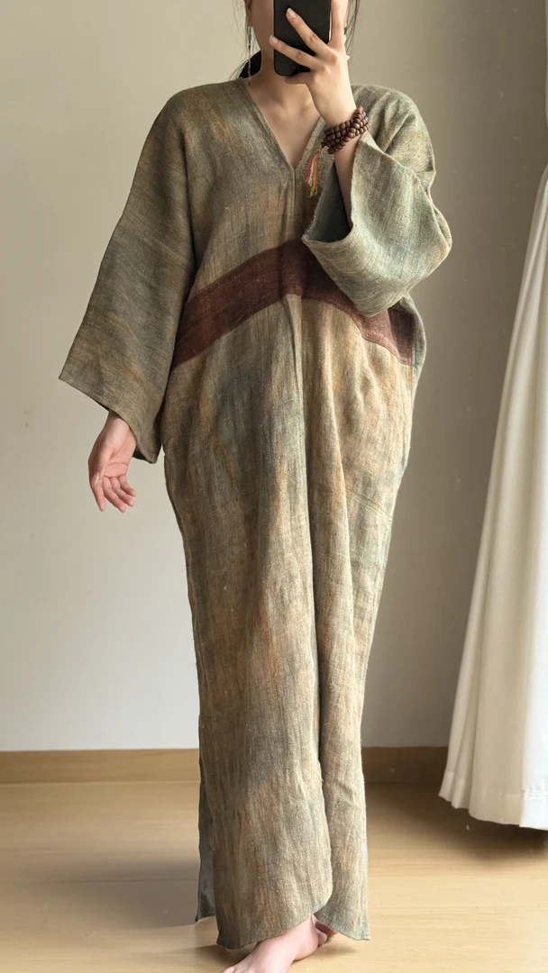 手工衣服复古老钱风老汉麻袍