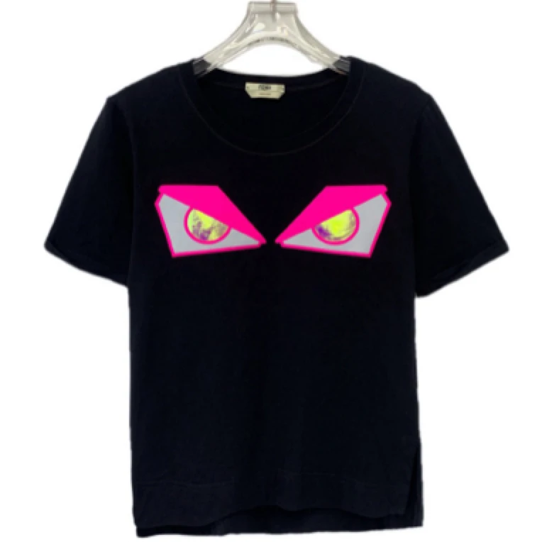 99新 FENDI/芬迪 001608  小怪兽镭射眼睛黑色棉质短袖T恤 38码
