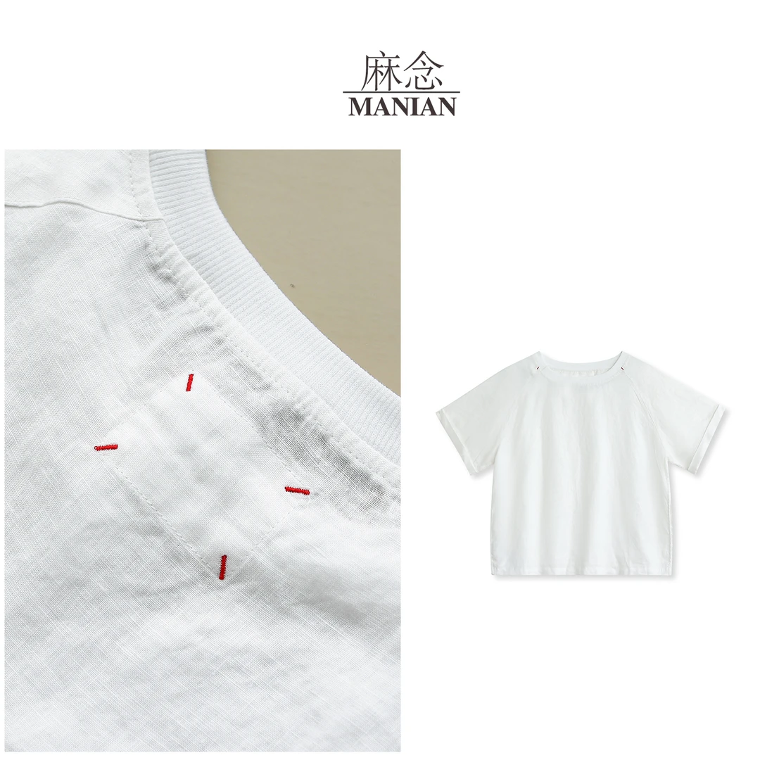 【麻念】衣长60 100%亚麻休闲新款夏季圆领设计T恤女M804