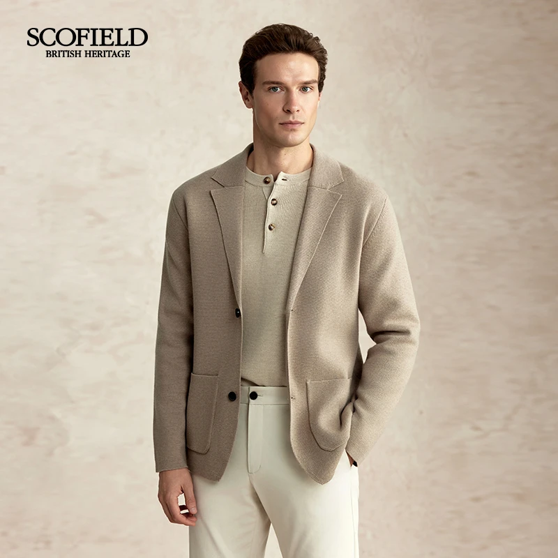 【100%绵羊毛】SCOFIELD男装25年商务休闲西装领针织外套SMCKF49M02