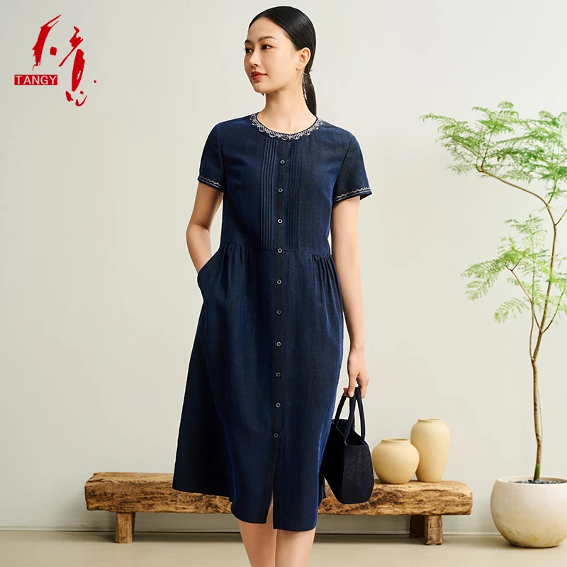 TANGY/天意2025夏季新商场同款欧诺新中式绣花女士连衣裙2252834