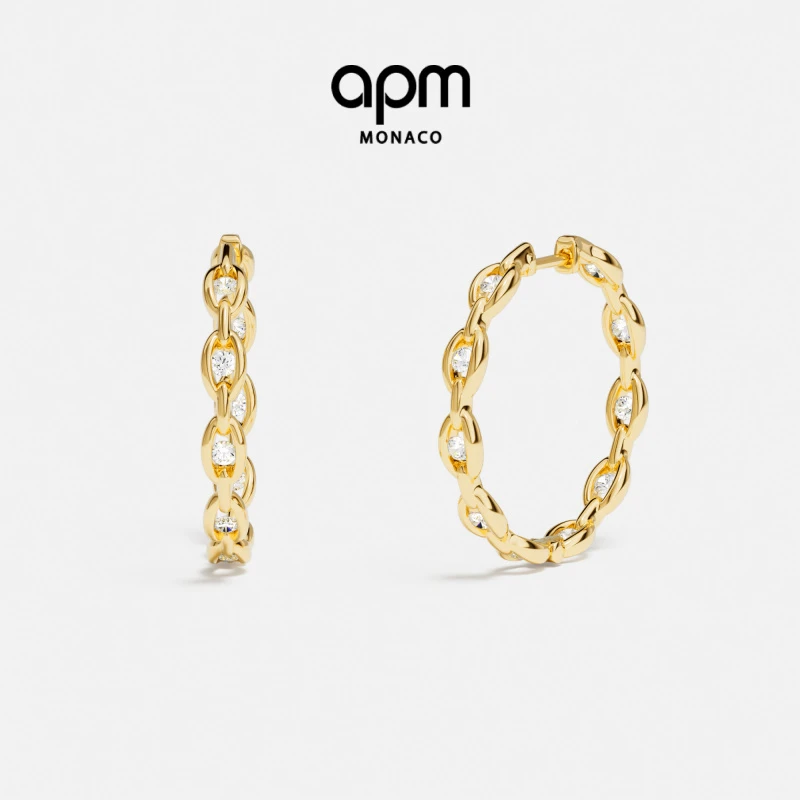 APM Monaco 密镶金黄色链环镶嵌高级设计耳饰明星同款小众高级感