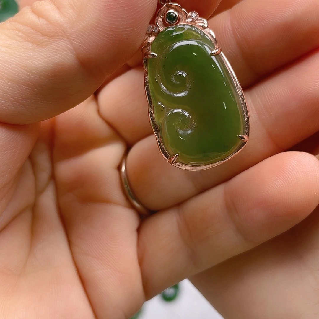 和田玉（碧玉）银S925镶嵌颈饰