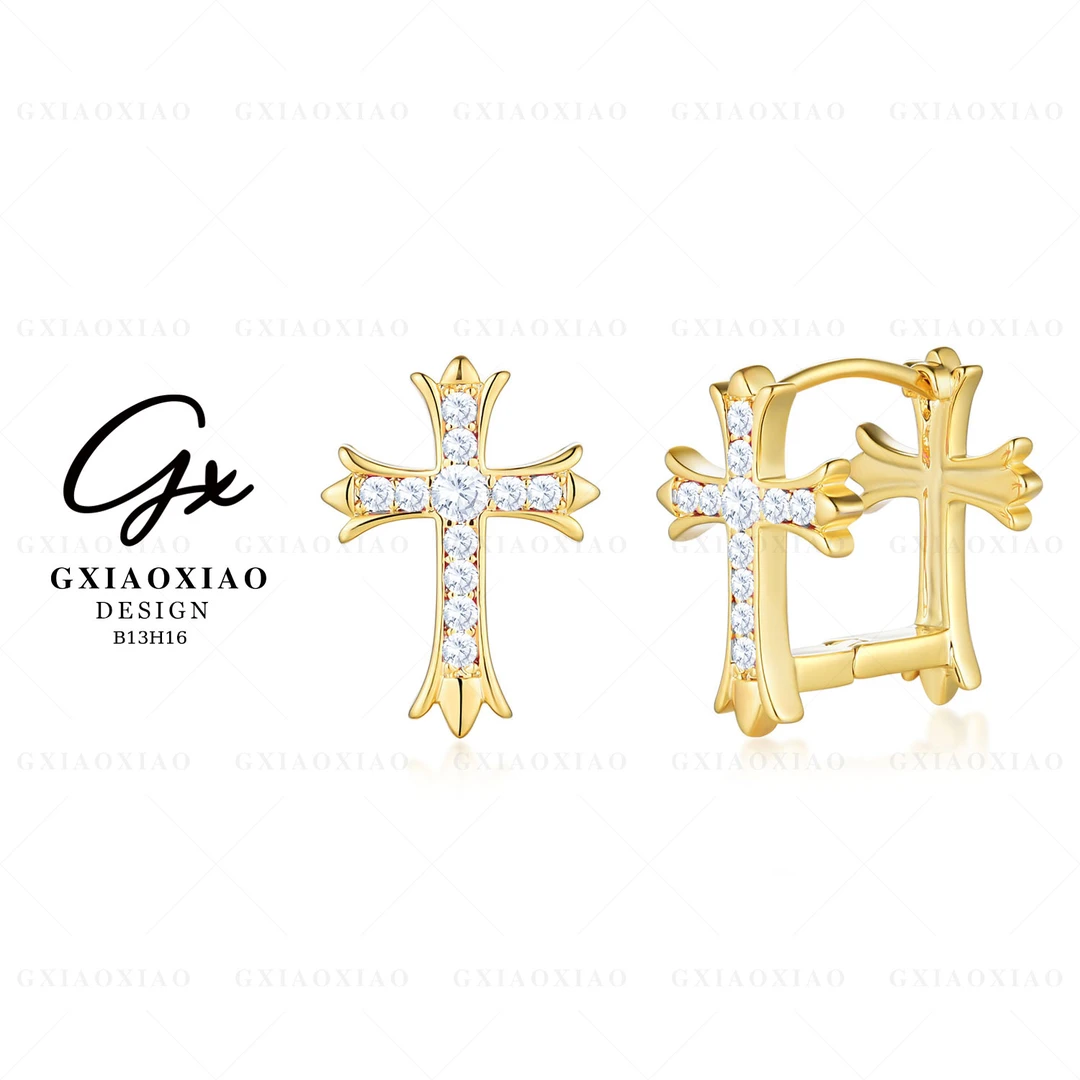 G XIAOXIAO 镀K金 法式高級感簡約轻奢百搭金色十字耳环 B13H16
