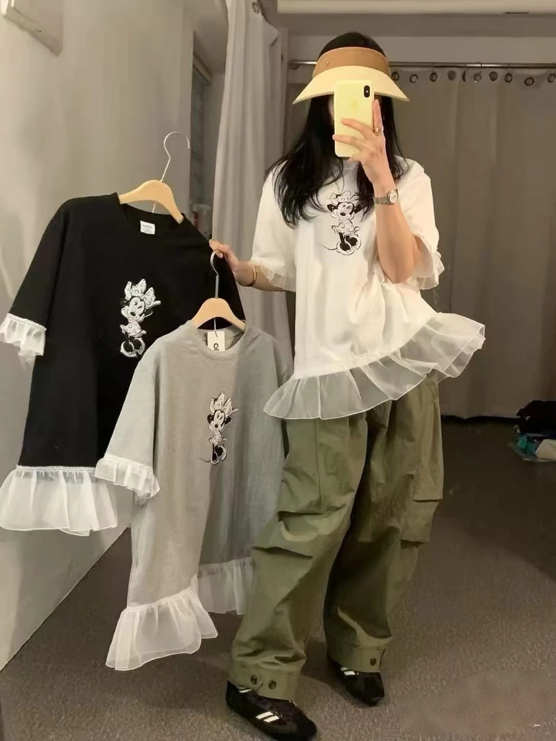 设计感蕾丝花边拼接夏季短袖T恤上衣休闲百搭时尚女