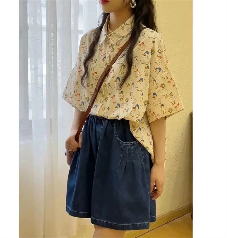 25320#2025夏韩版卡通印花短袖衬衫单件