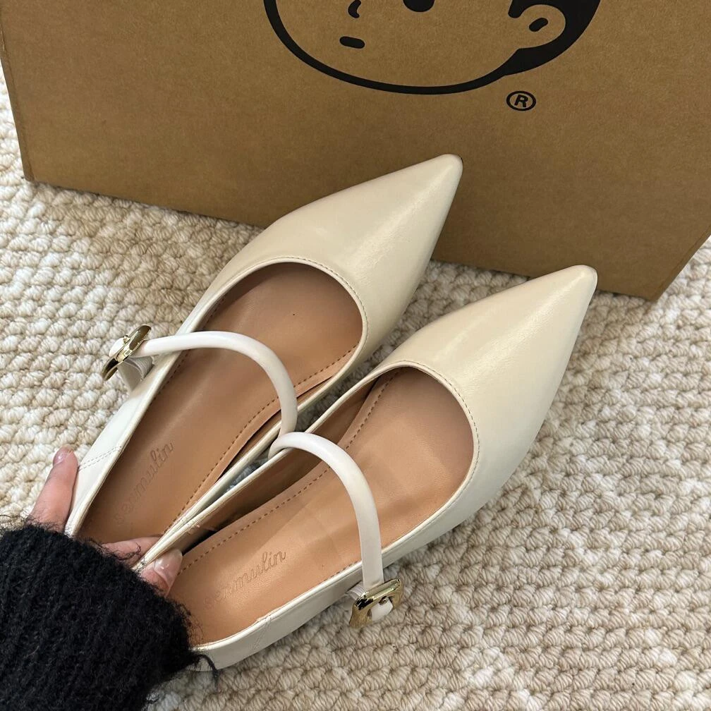 隐形内增高5CM！法式尖头晚晚奶奶鞋平底内增高气质玛丽珍单鞋女