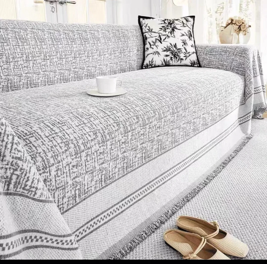 雪尼尔简约现代风沙发盖布巾2024新款防滑坐垫直排沙发套罩全盖巾
