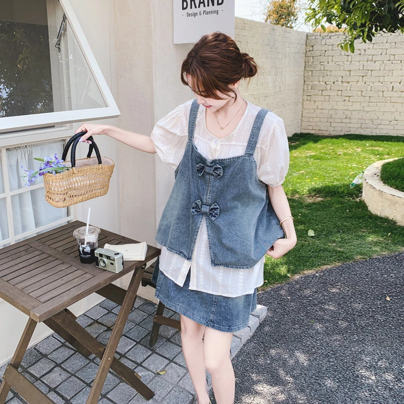 法式甜美牛仔套装裙女2025年夏季新款减龄温柔风衬衫半身裙三件套