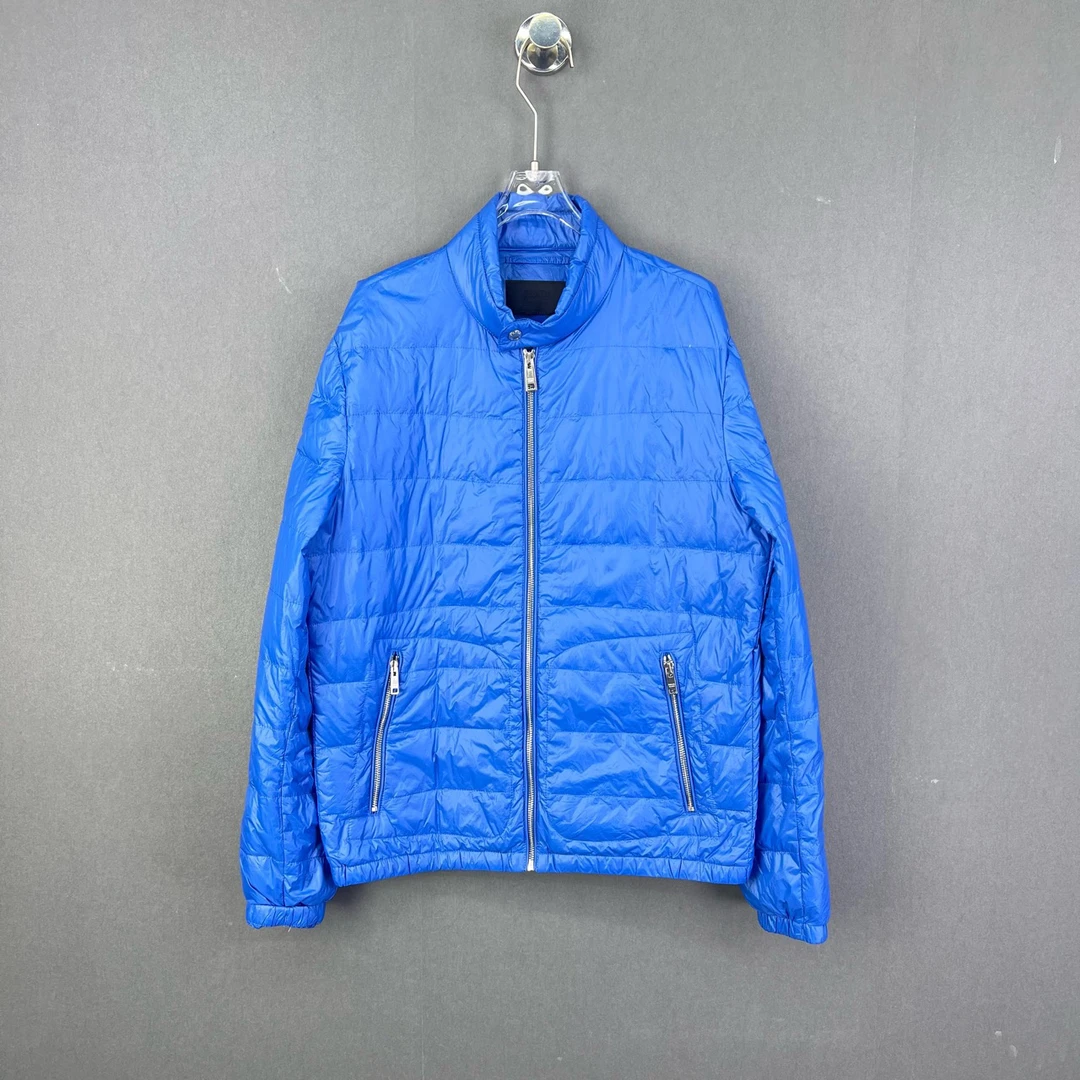 99新 Prada/普拉达 50码/蓝色薄款金属三角标羽绒服/12193719
