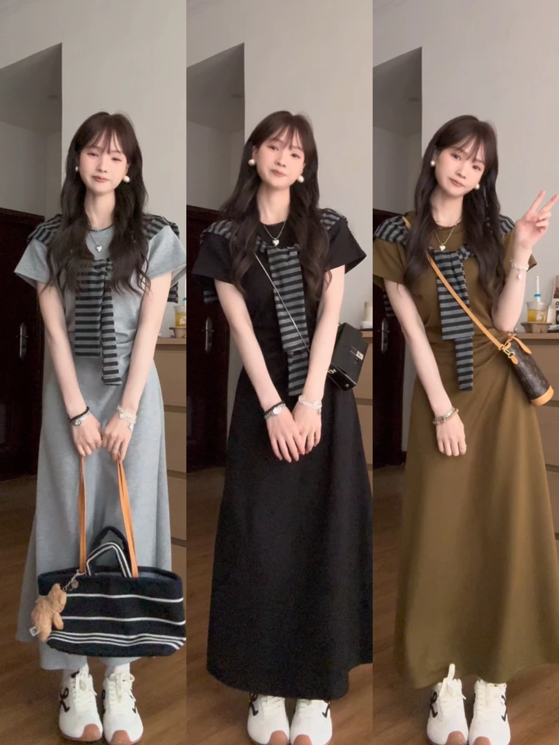 【工厂清货】原创街头风夏季短袖圆领连衣裙显瘦长裙