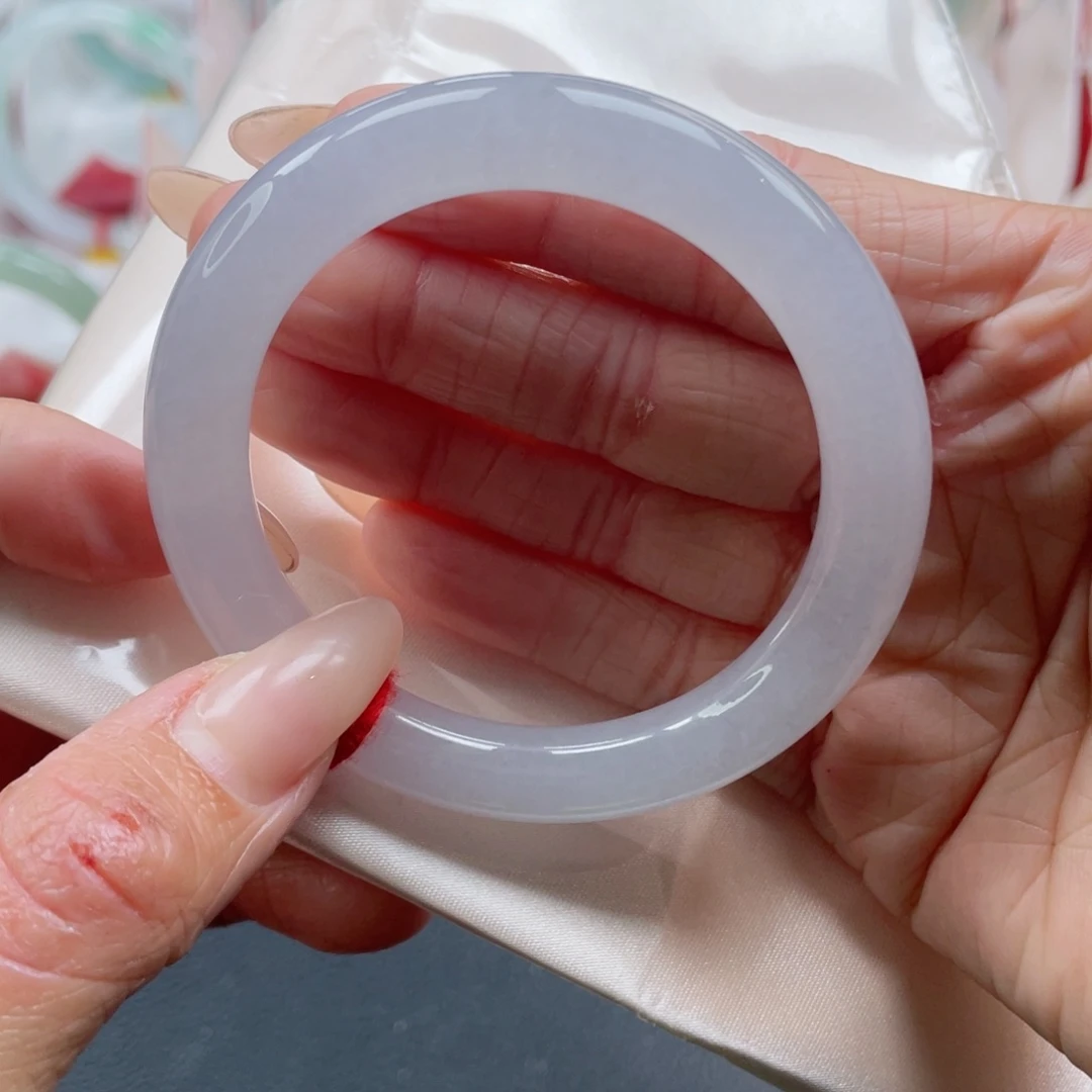 未镶嵌手镯翡翠52.7圈 白冰粉月光 一轮明月 水汪汪 7号