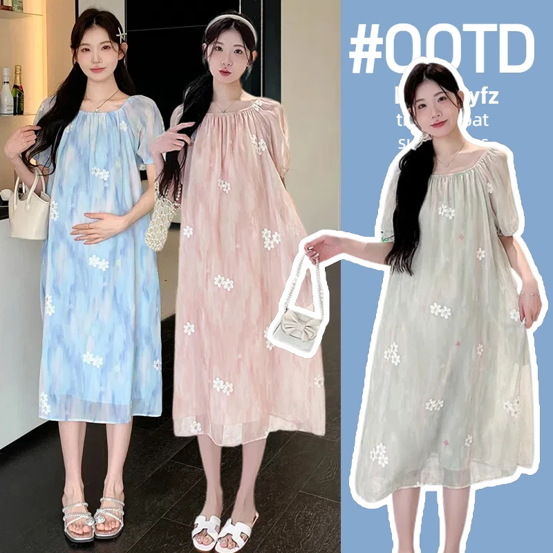 2025孕妇夏装连衣裙2025新款中长款时尚小清新减龄孕妇裙子大码