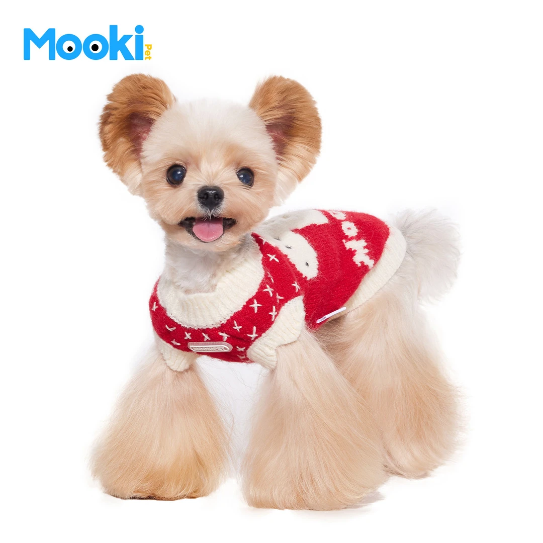 mookipet狗狗猫咪过年衣服冬比熊小型犬小狗新年红色毛衣背心保暖