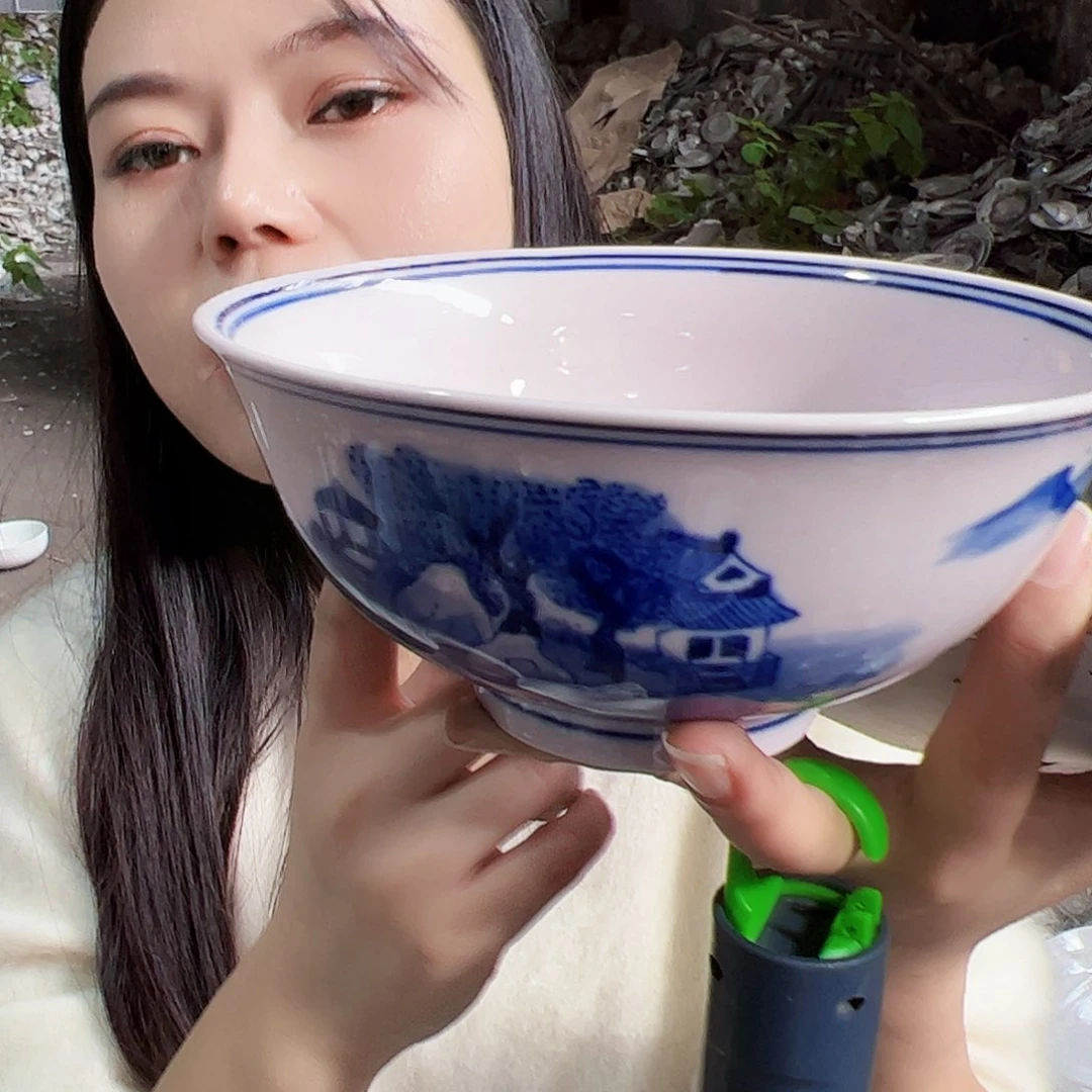 摆件瓷景德镇陶瓷红xixi山水人家6寸碗