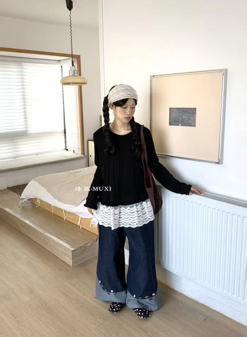 MX#20150#下摆蕾丝拼接上衣 FL
