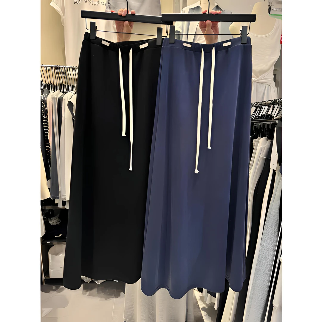 2025夏季新款设计感通勤时尚休闲度假感百搭高腰显瘦绑带半身裙女