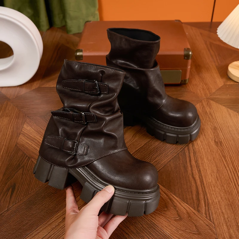 美拉德靴子女2025年秋冬新款厚底马丁靴百搭裤管堆堆靴内增高短靴