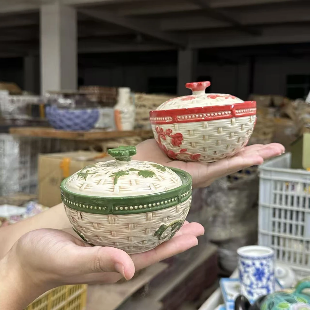 红花腾-绿花腾带盖炖盅2个装