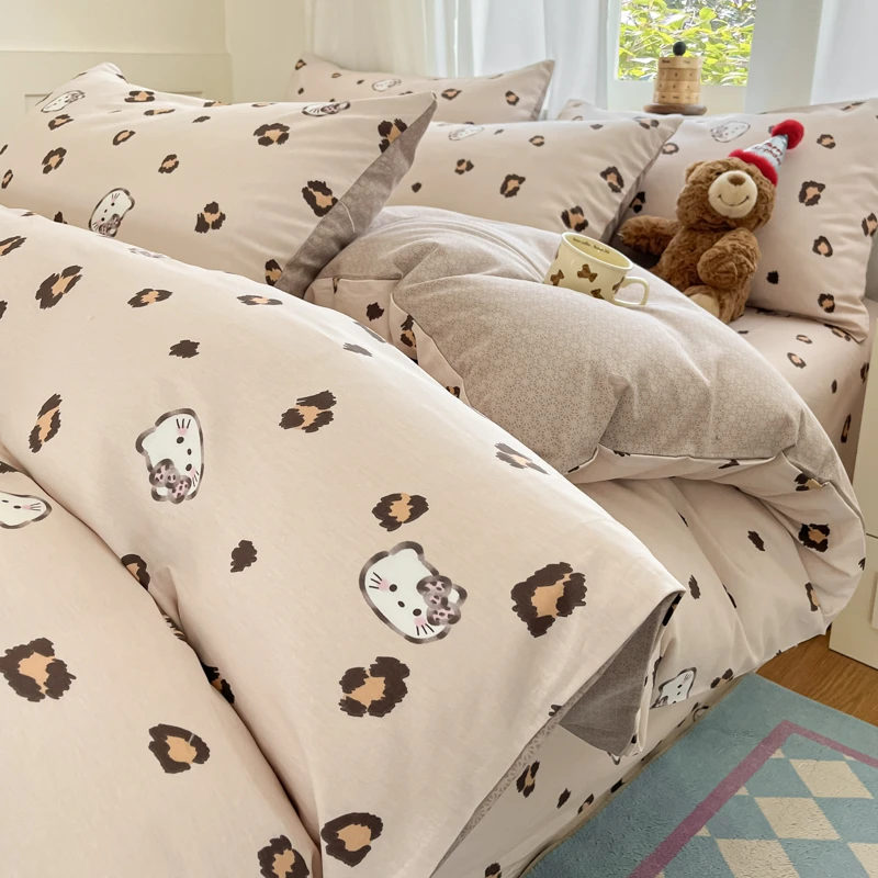 小觅豹点猫咪纯棉四件套全棉床单四件套宿舍三件套可机洗全棉床品