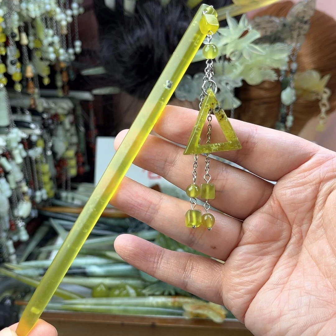 蛇纹石玉发饰未镶嵌长度17.5左右