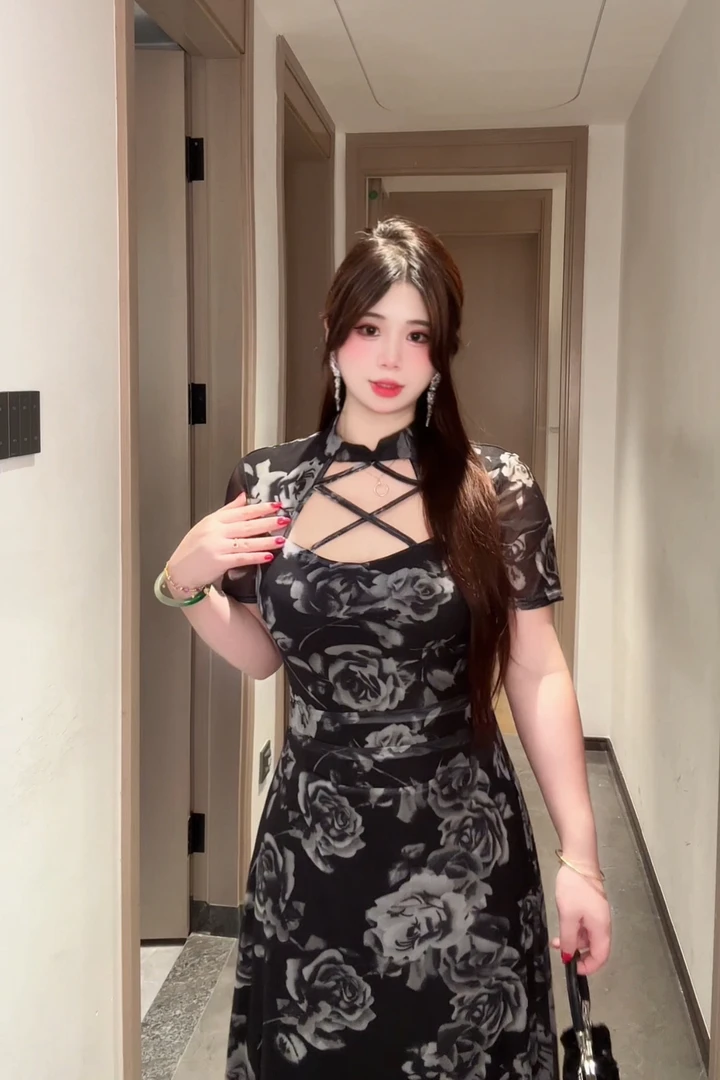 【惠珍】微胖mm新中式知性优雅风连衣裙深邃暗黑风掐腰显瘦收腰性感
