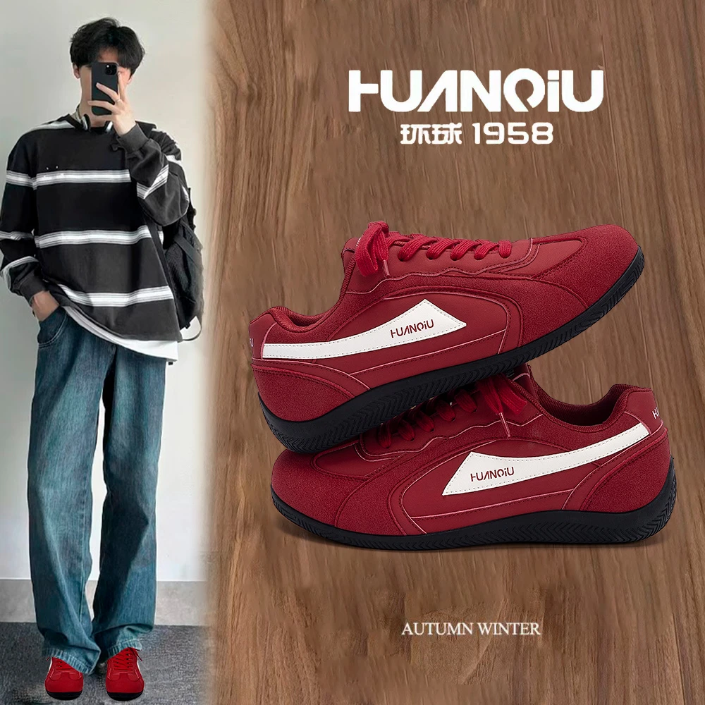 环球内增高红色复古德训鞋男2025秋季爆款设计时尚百搭休闲赛车鞋