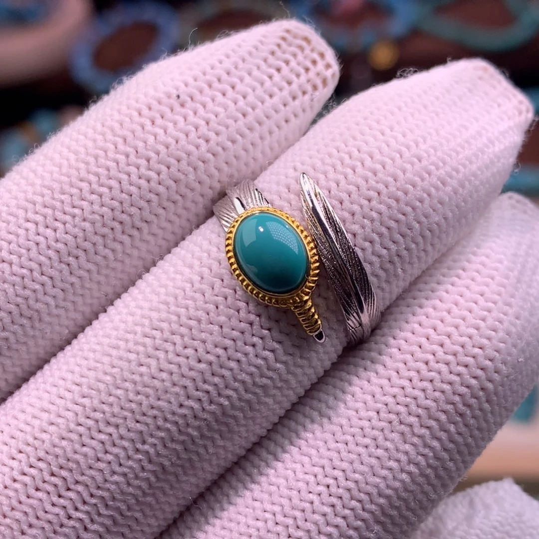 绿松石珠宝奇石银S925镶嵌尾戒