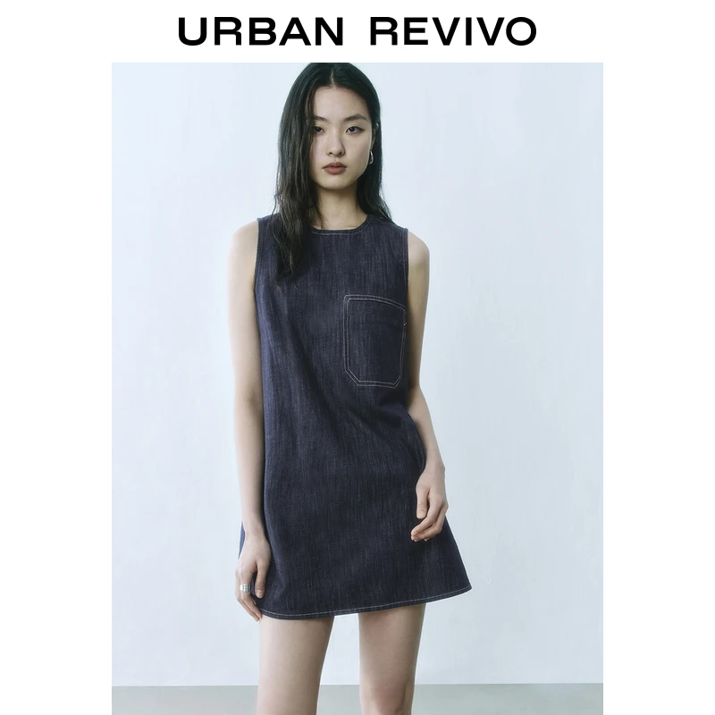 【HOT】UR2025春季新款女装复古休闲无袖牛仔连衣裙UYU850078