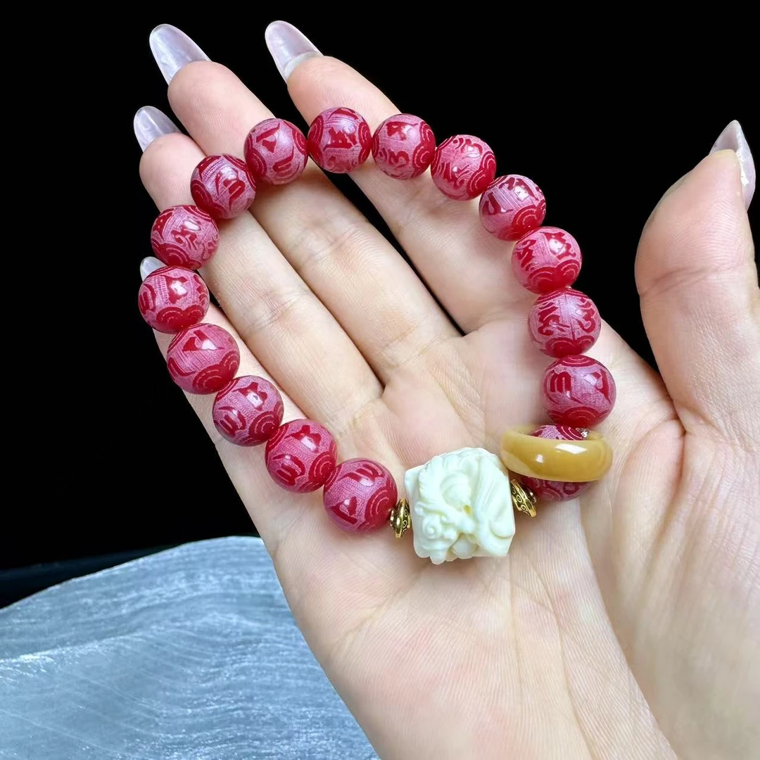 m-ae012 【无礼盒】醒狮玫红紫菩提手串