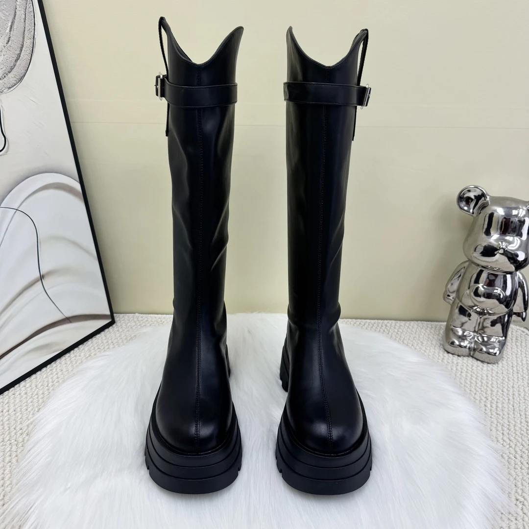 【胖瘦可选】时装靴瘦筒版长靴子时尚秋冬过膝厚底骑士靴女靴弹力靴