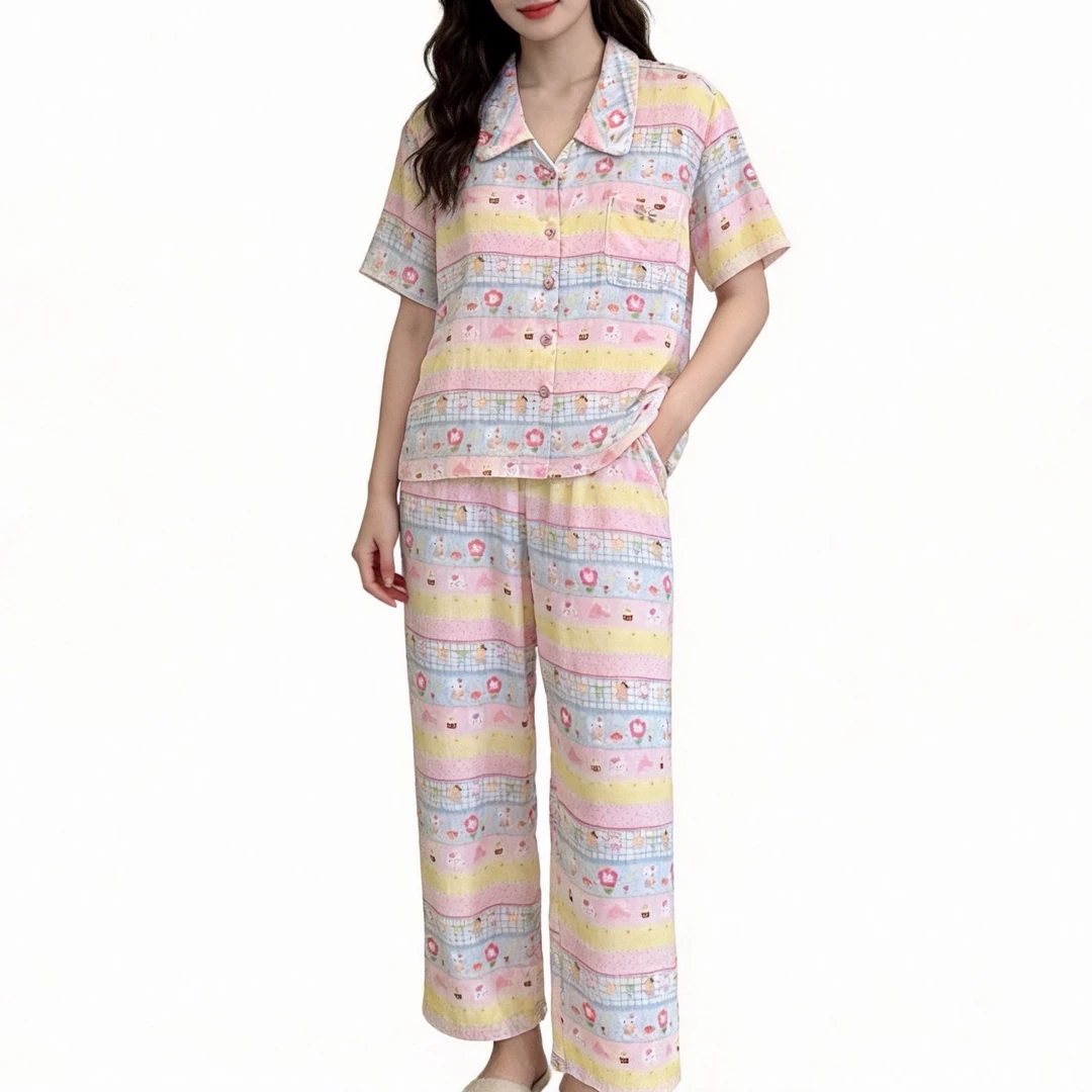 【秘密花园-KITTY-夏款】26新款棉纱外穿短袖居家服睡衣套装F