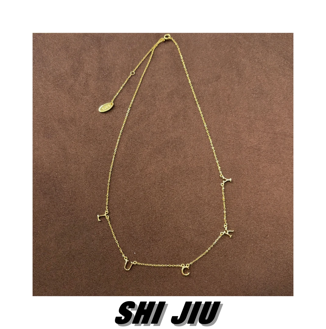坠链均925银 纯银极简百搭时尚精致字母Lucky锁骨链项链