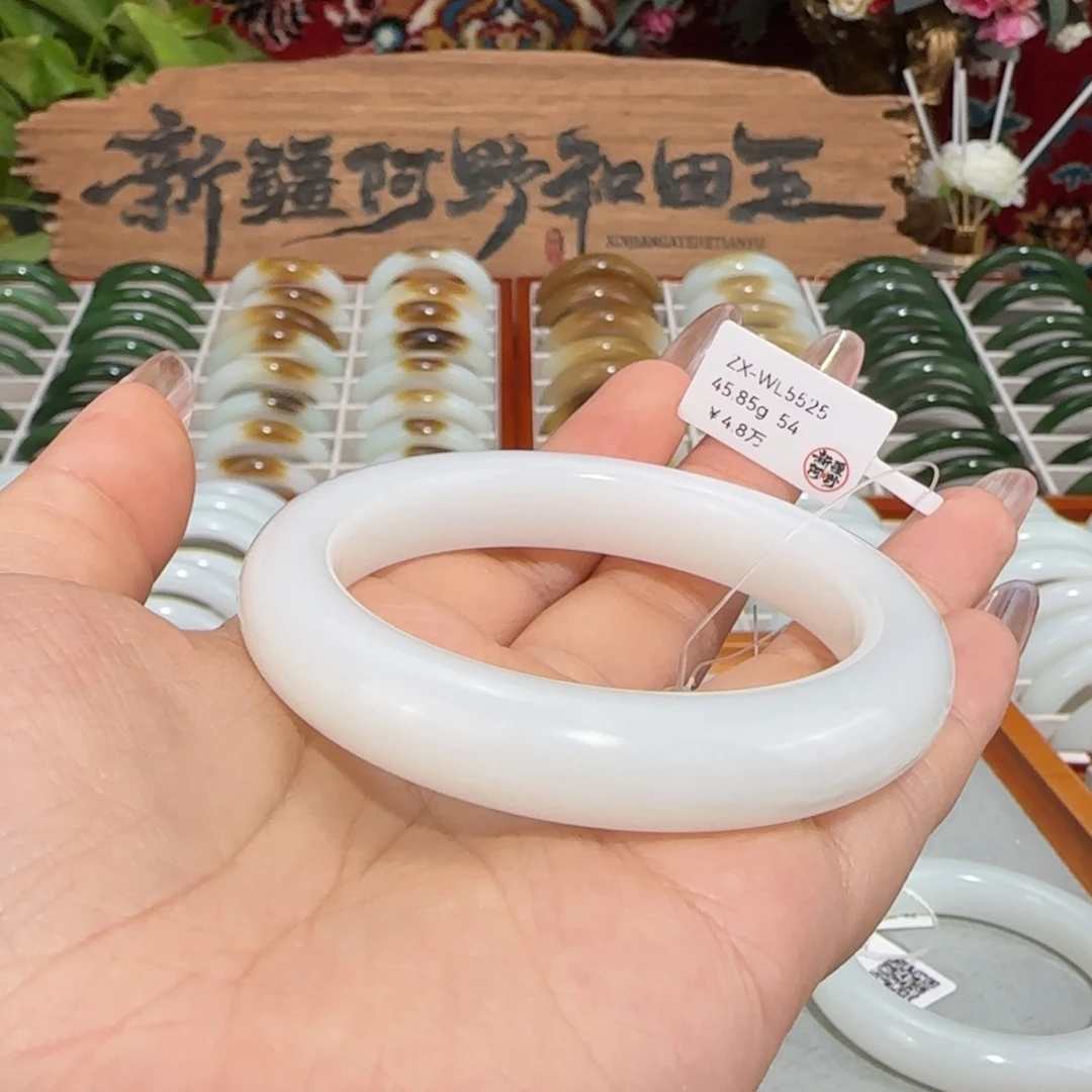 和田玉未镶嵌手镯天然新疆和田玉羊脂白玉手镯熟糯条宽12+