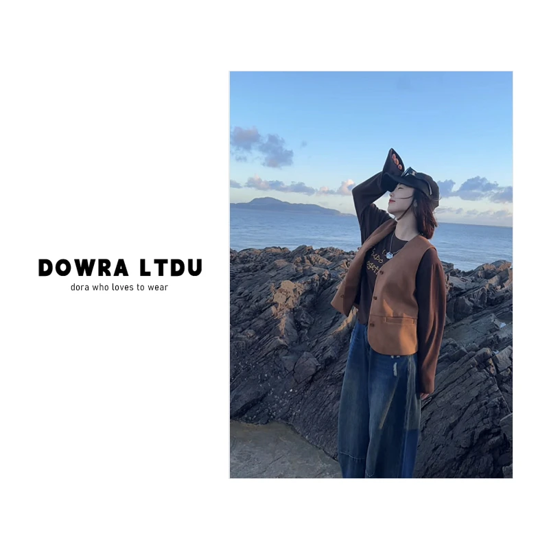 朵拉【复古旋律】2025年秋季新款V领纯色无袖百搭马甲外套女23-3281