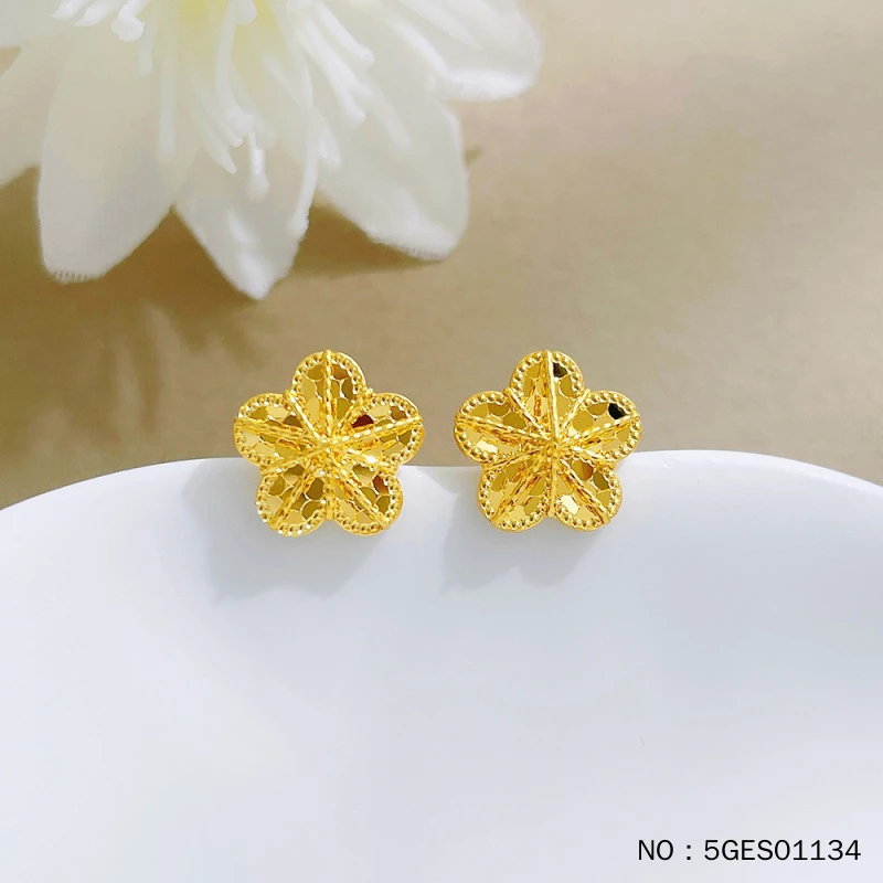 足金999 5G黄金空心绕线鱼鳞樱花花形耳饰耳钉（弯钩弯针）