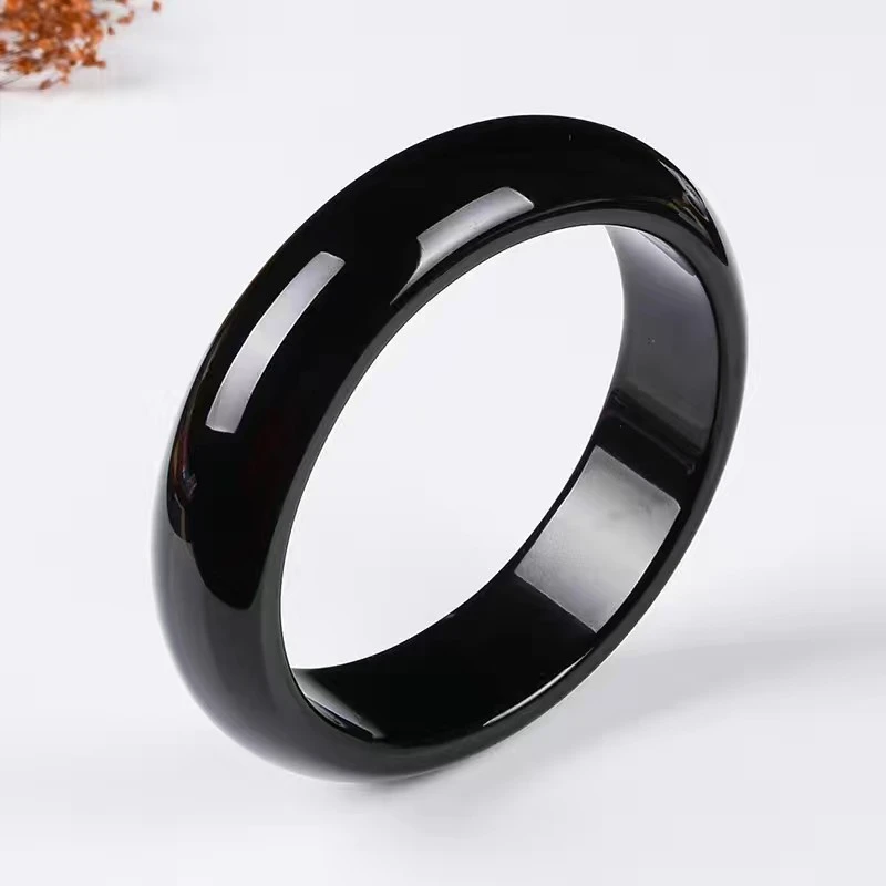 新疆料 天然玉石 碧底墨玉 黑青玉宽版手镯 轮胎版手镯